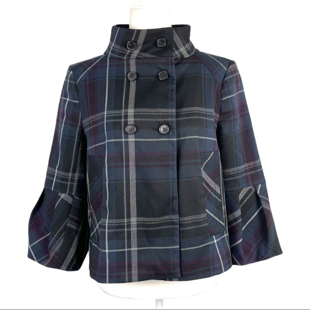 Zara Plaid Boxy Pea coat Double Breasted Crop Jacket Small